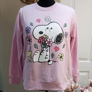 Nwt 1x And 2x PEANUTS Pink Snoopy Sweatshirt with Floral Design
